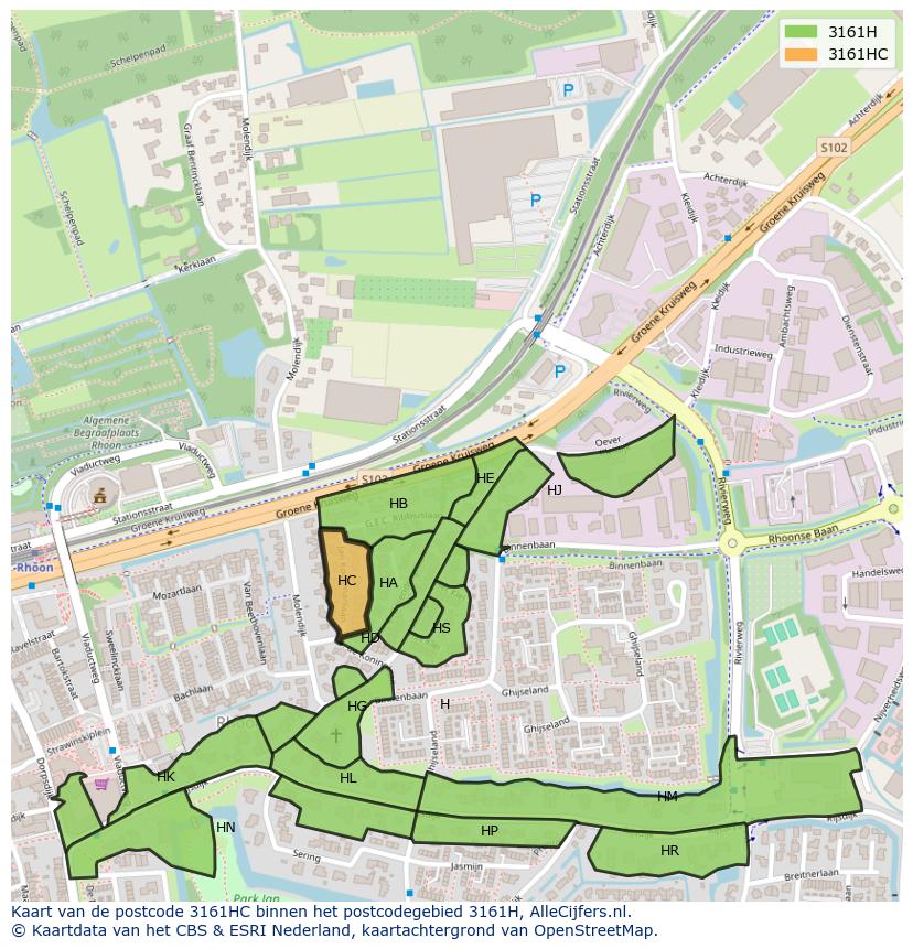 Afbeelding van het postcodegebied 3161 HC op de kaart.
