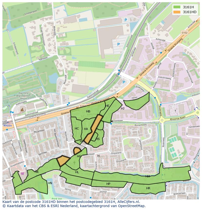 Afbeelding van het postcodegebied 3161 HD op de kaart.