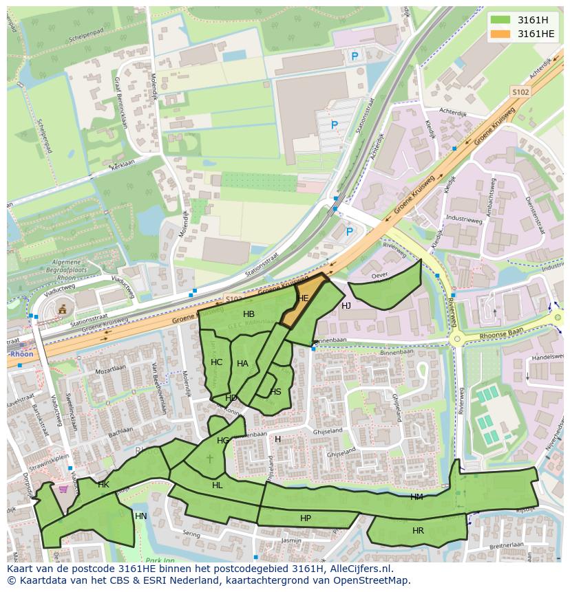 Afbeelding van het postcodegebied 3161 HE op de kaart.