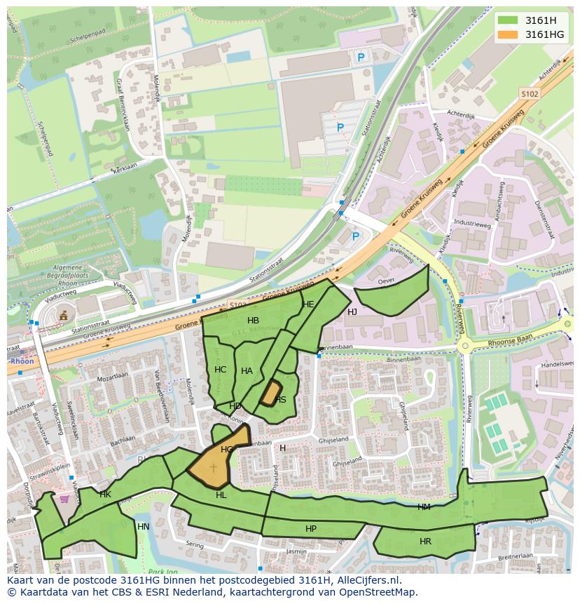 Afbeelding van het postcodegebied 3161 HG op de kaart.