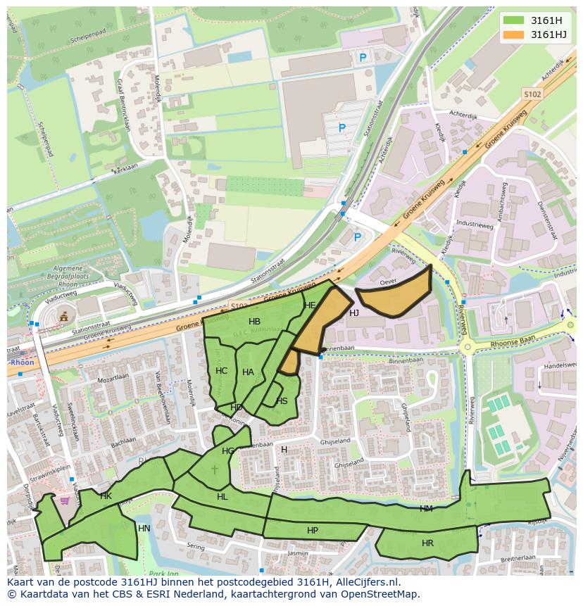 Afbeelding van het postcodegebied 3161 HJ op de kaart.