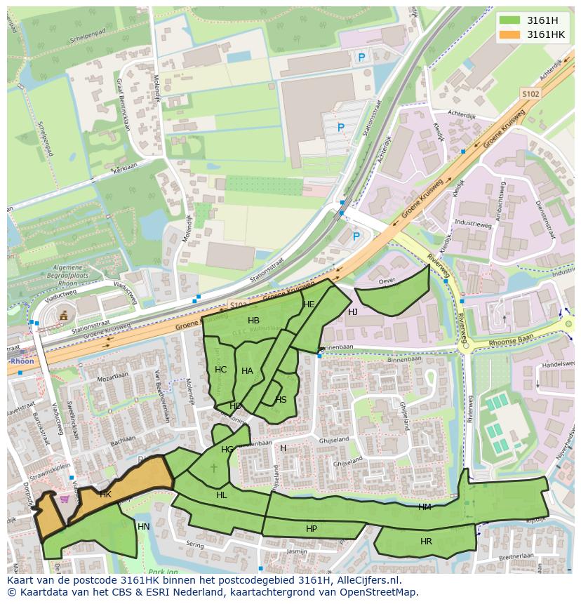Afbeelding van het postcodegebied 3161 HK op de kaart.