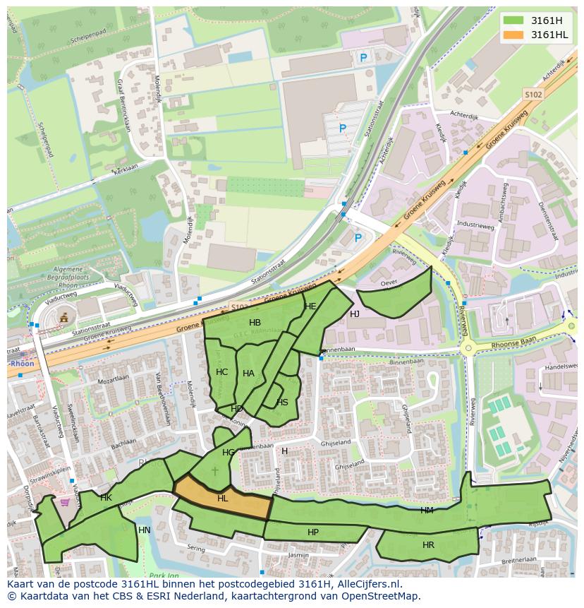 Afbeelding van het postcodegebied 3161 HL op de kaart.