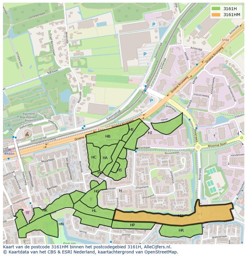 Afbeelding van het postcodegebied 3161 HM op de kaart.
