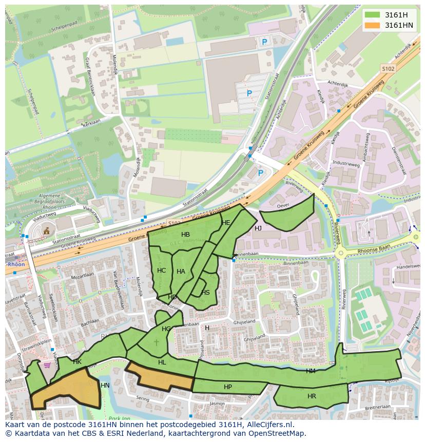 Afbeelding van het postcodegebied 3161 HN op de kaart.