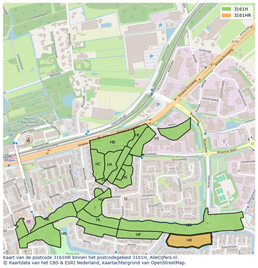Afbeelding van het postcodegebied 3161 HR op de kaart.
