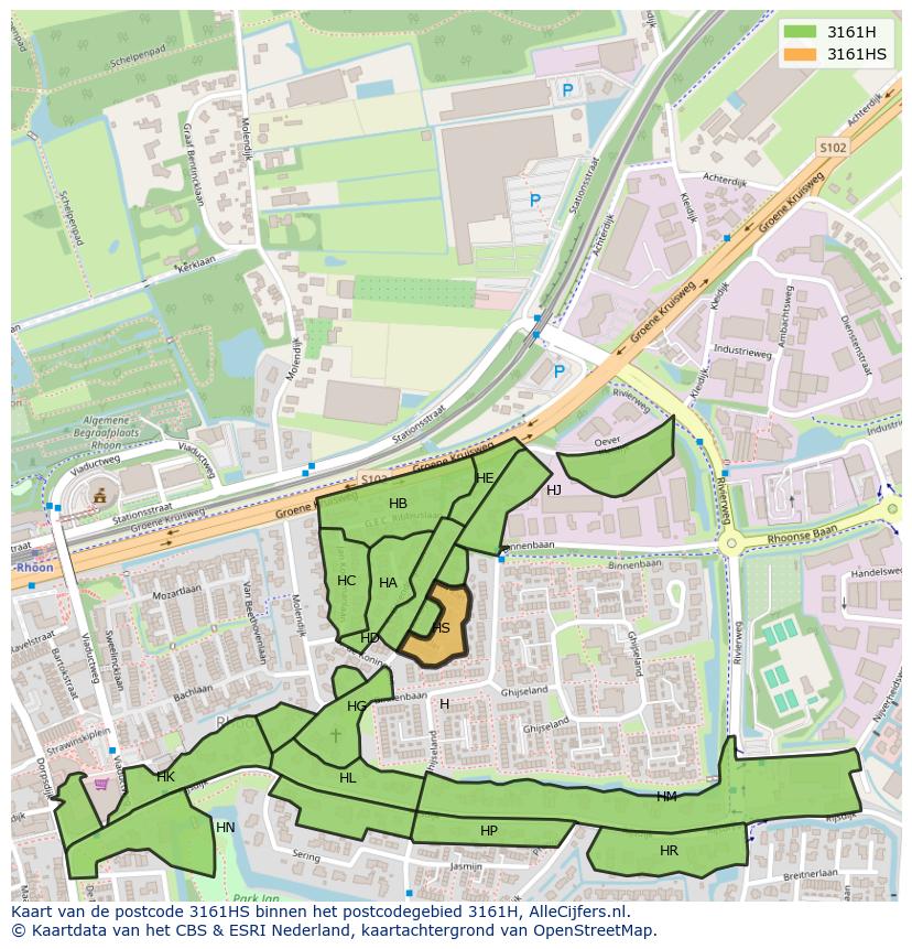 Afbeelding van het postcodegebied 3161 HS op de kaart.