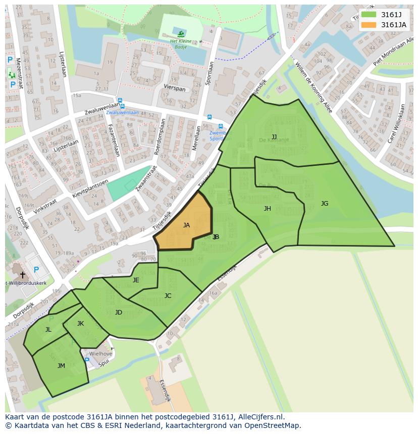 Afbeelding van het postcodegebied 3161 JA op de kaart.