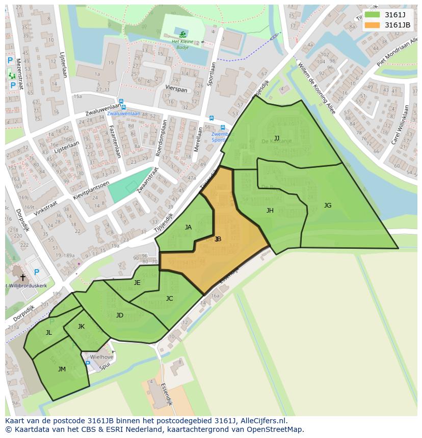 Afbeelding van het postcodegebied 3161 JB op de kaart.