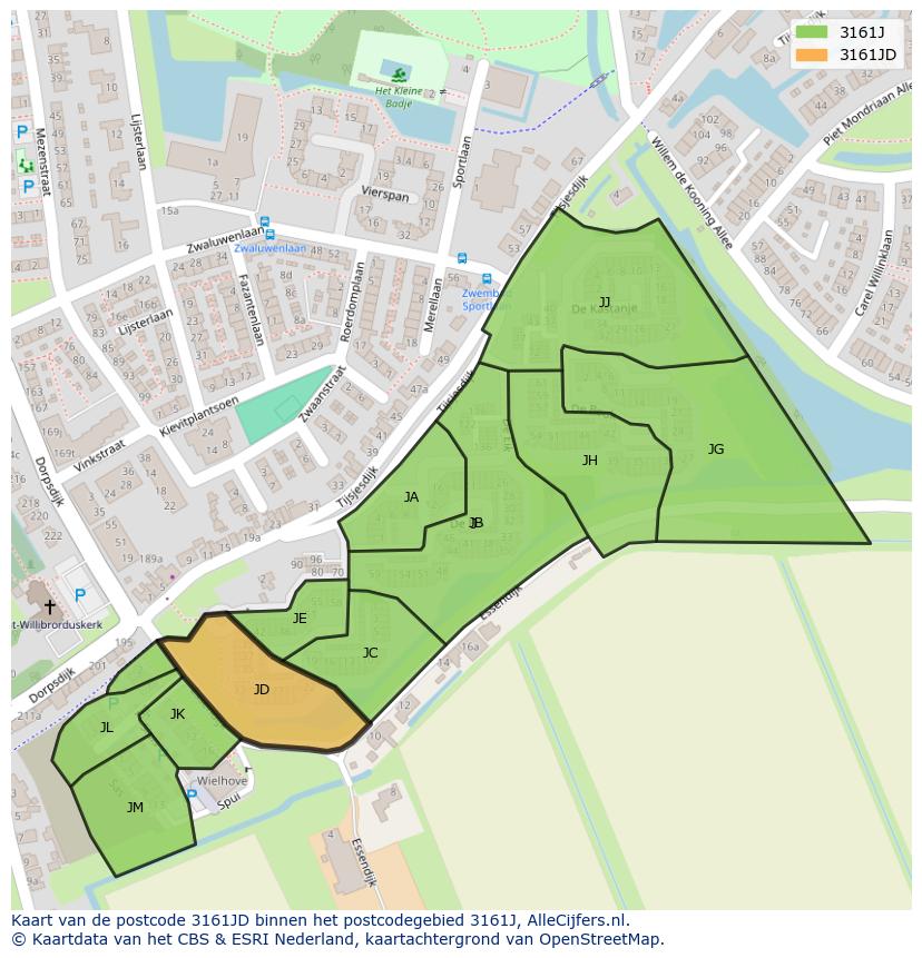 Afbeelding van het postcodegebied 3161 JD op de kaart.