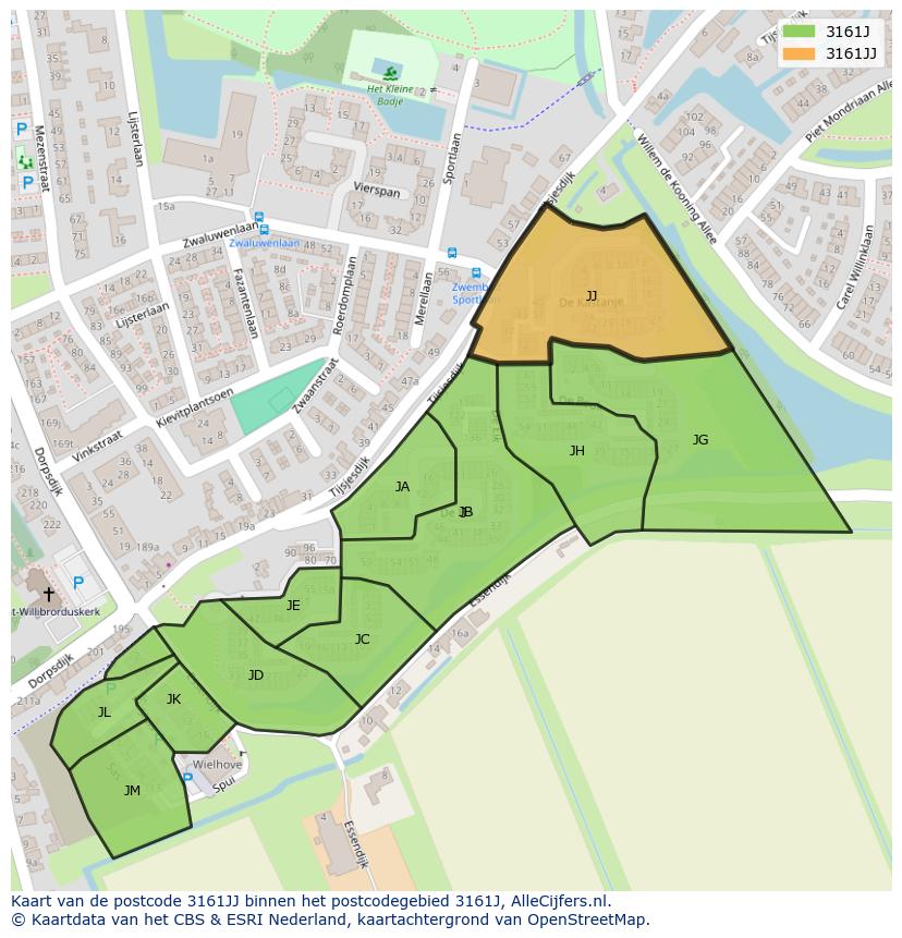 Afbeelding van het postcodegebied 3161 JJ op de kaart.
