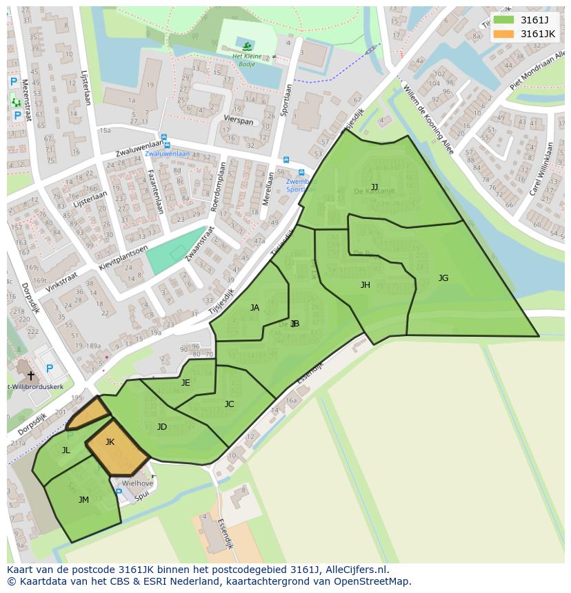 Afbeelding van het postcodegebied 3161 JK op de kaart.