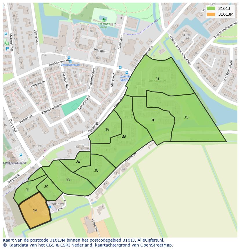 Afbeelding van het postcodegebied 3161 JM op de kaart.