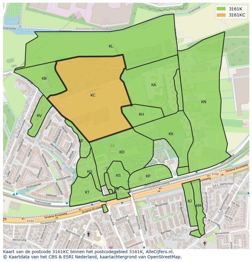 Afbeelding van het postcodegebied 3161 KC op de kaart.