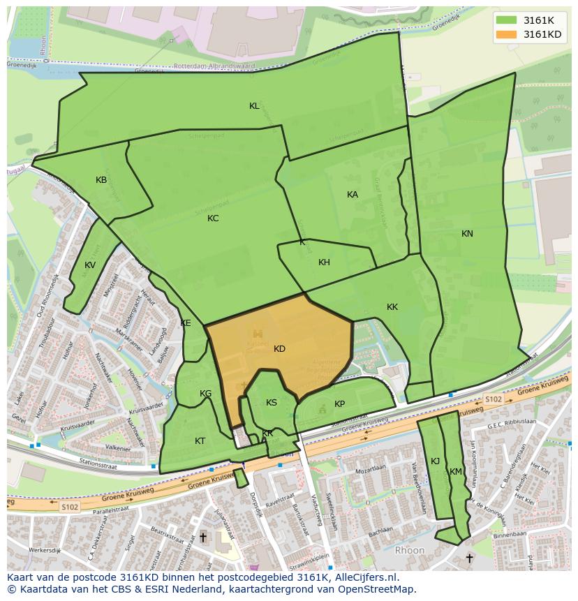 Afbeelding van het postcodegebied 3161 KD op de kaart.