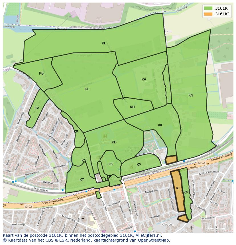 Afbeelding van het postcodegebied 3161 KJ op de kaart.