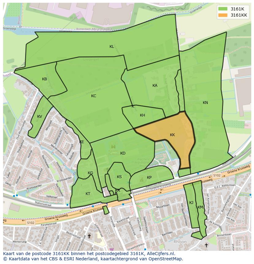 Afbeelding van het postcodegebied 3161 KK op de kaart.