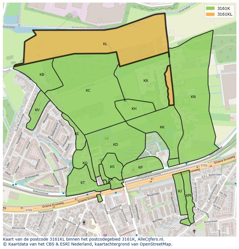 Afbeelding van het postcodegebied 3161 KL op de kaart.