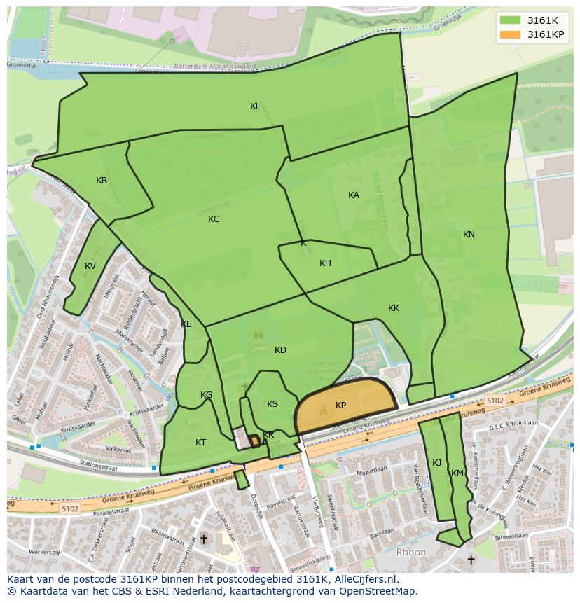 Afbeelding van het postcodegebied 3161 KP op de kaart.