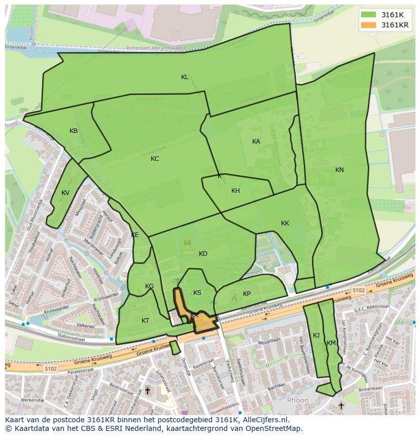 Afbeelding van het postcodegebied 3161 KR op de kaart.