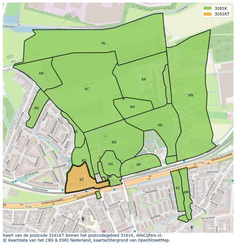 Afbeelding van het postcodegebied 3161 KT op de kaart.