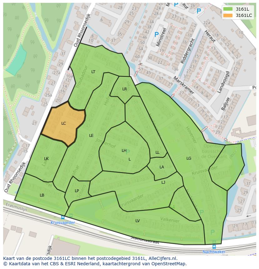 Afbeelding van het postcodegebied 3161 LC op de kaart.