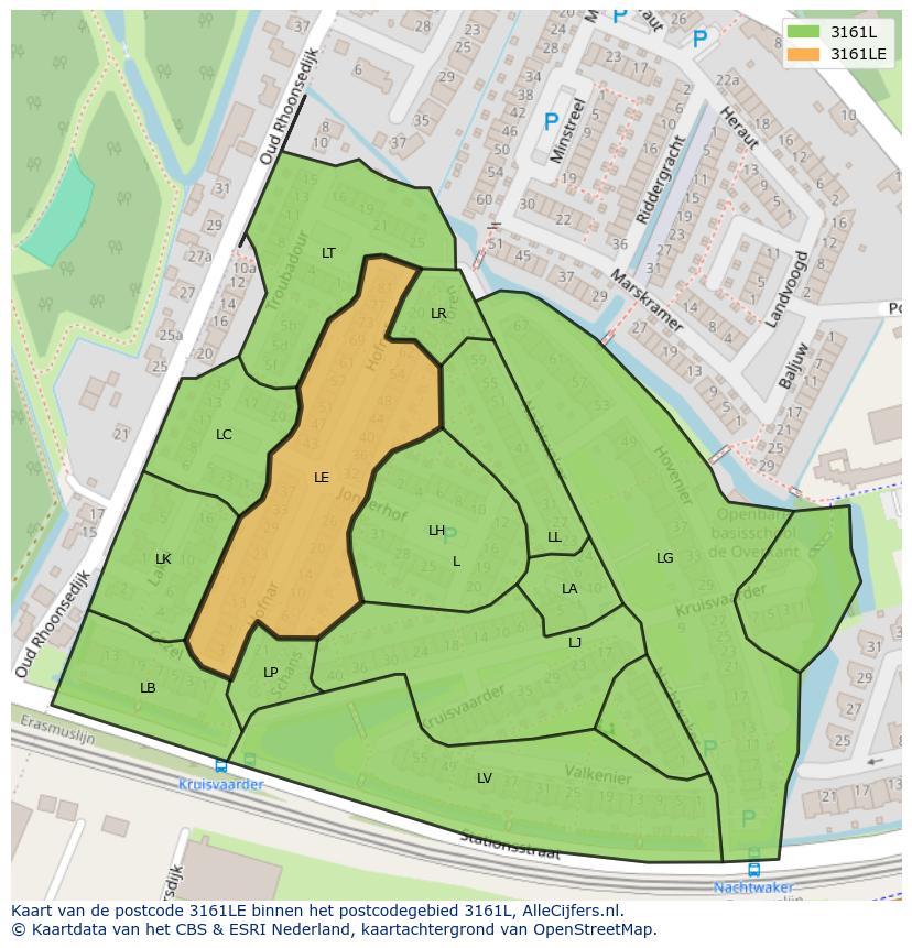 Afbeelding van het postcodegebied 3161 LE op de kaart.