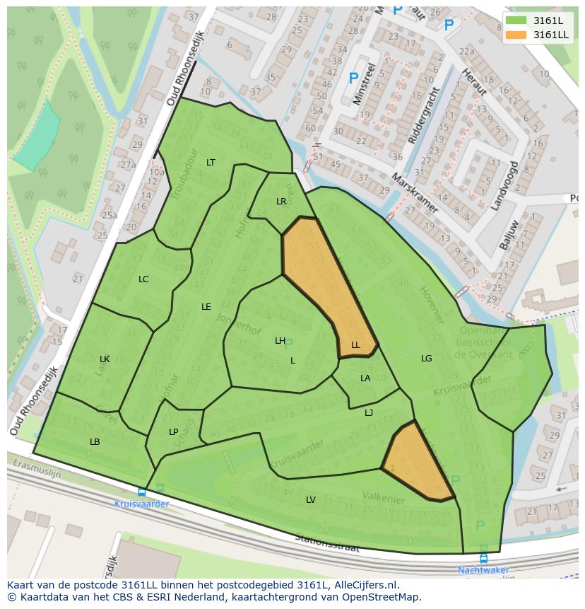 Afbeelding van het postcodegebied 3161 LL op de kaart.