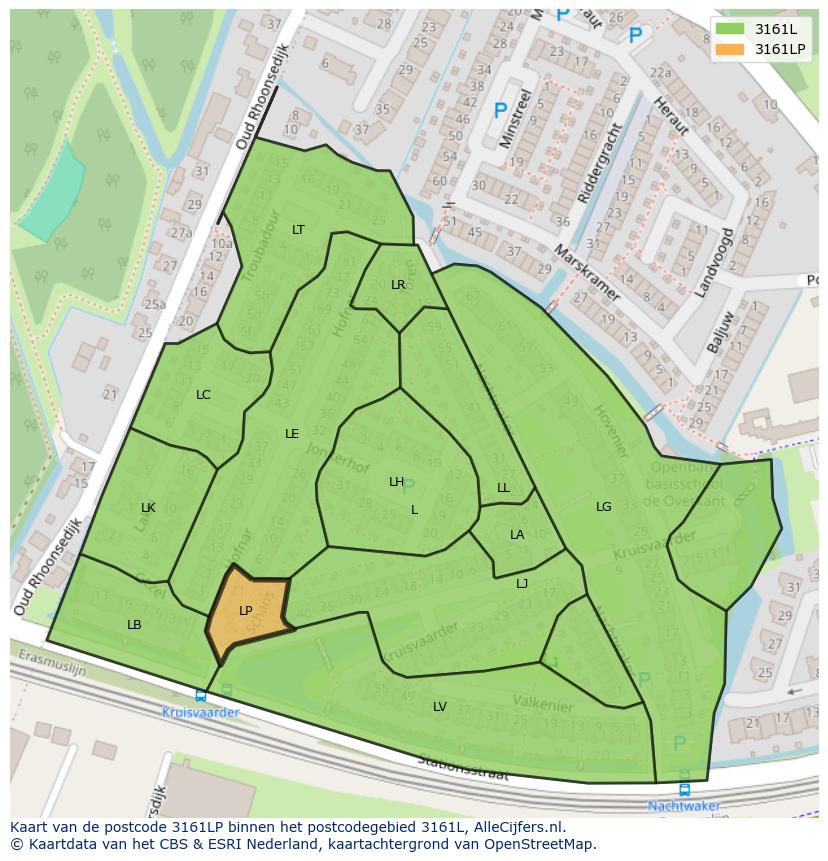 Afbeelding van het postcodegebied 3161 LP op de kaart.