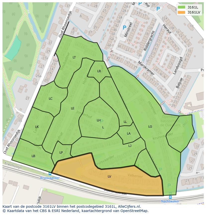 Afbeelding van het postcodegebied 3161 LV op de kaart.
