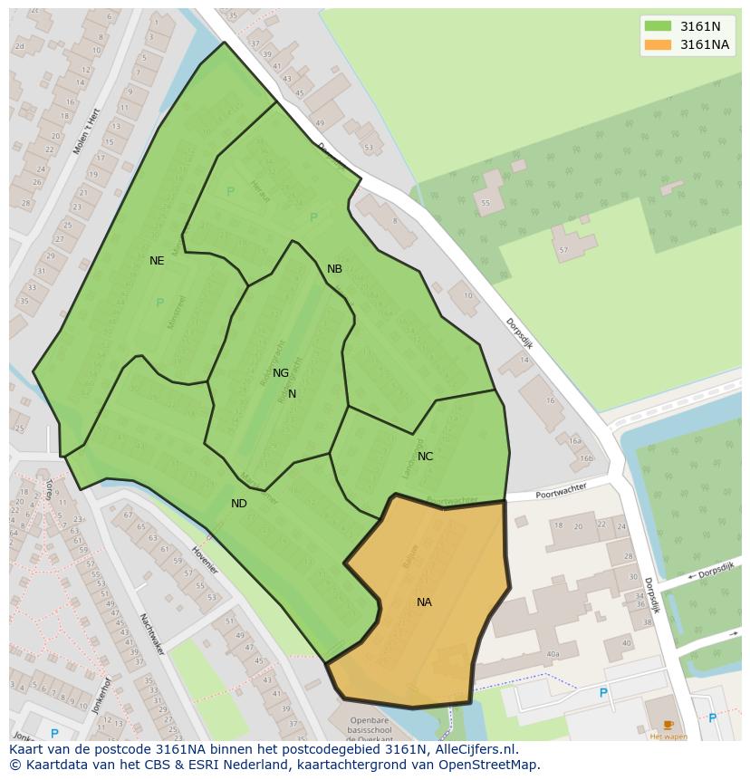 Afbeelding van het postcodegebied 3161 NA op de kaart.