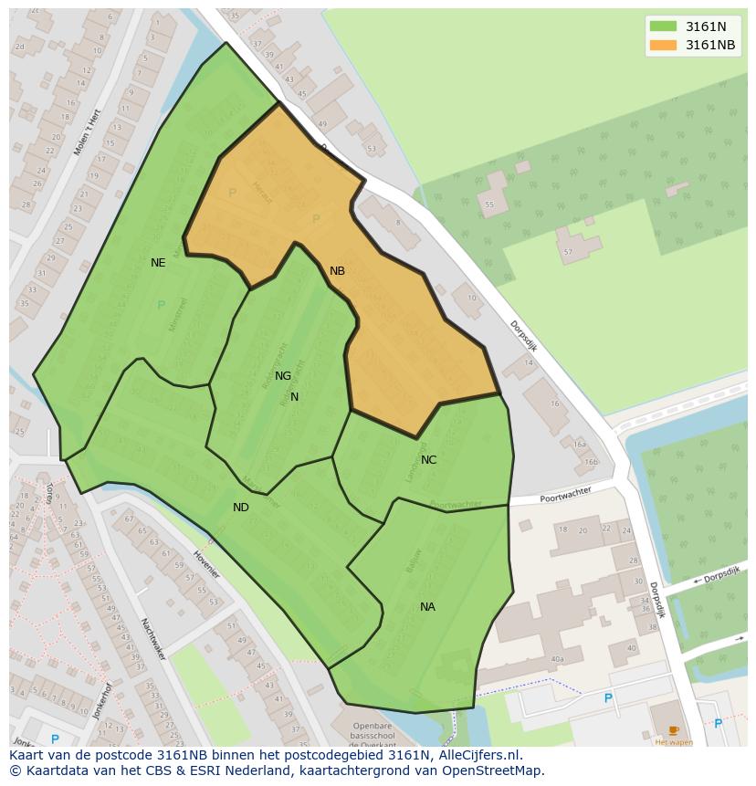 Afbeelding van het postcodegebied 3161 NB op de kaart.