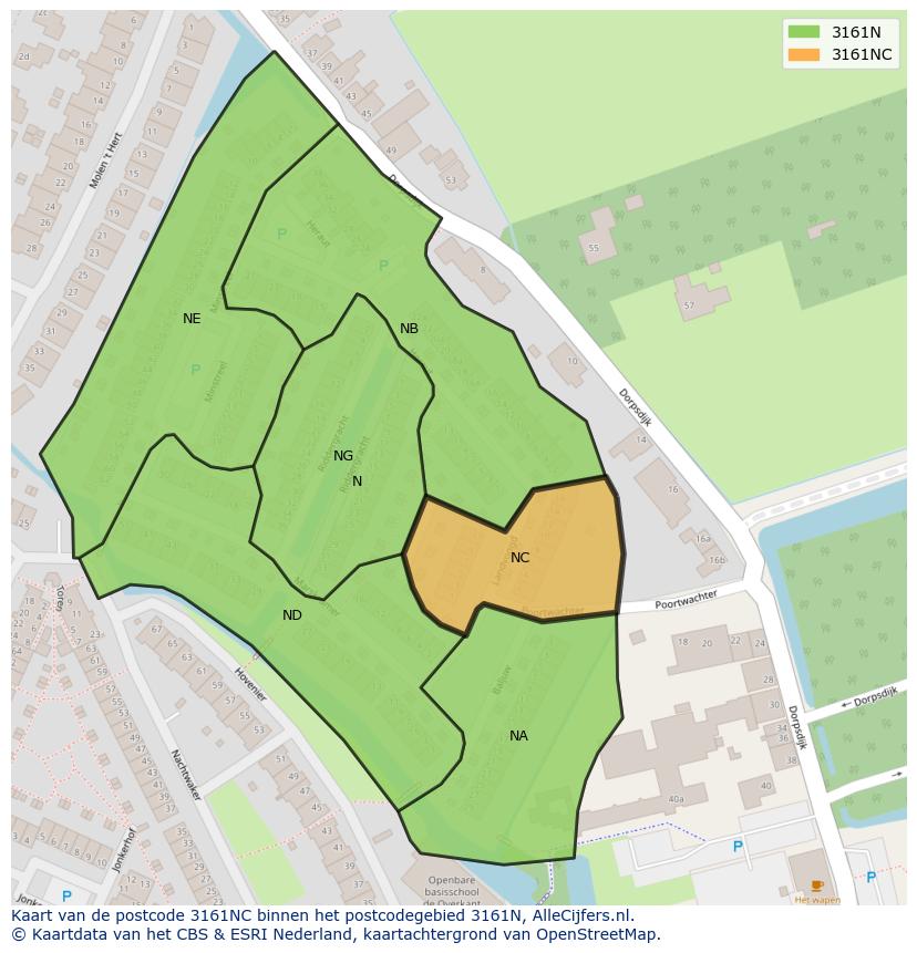 Afbeelding van het postcodegebied 3161 NC op de kaart.