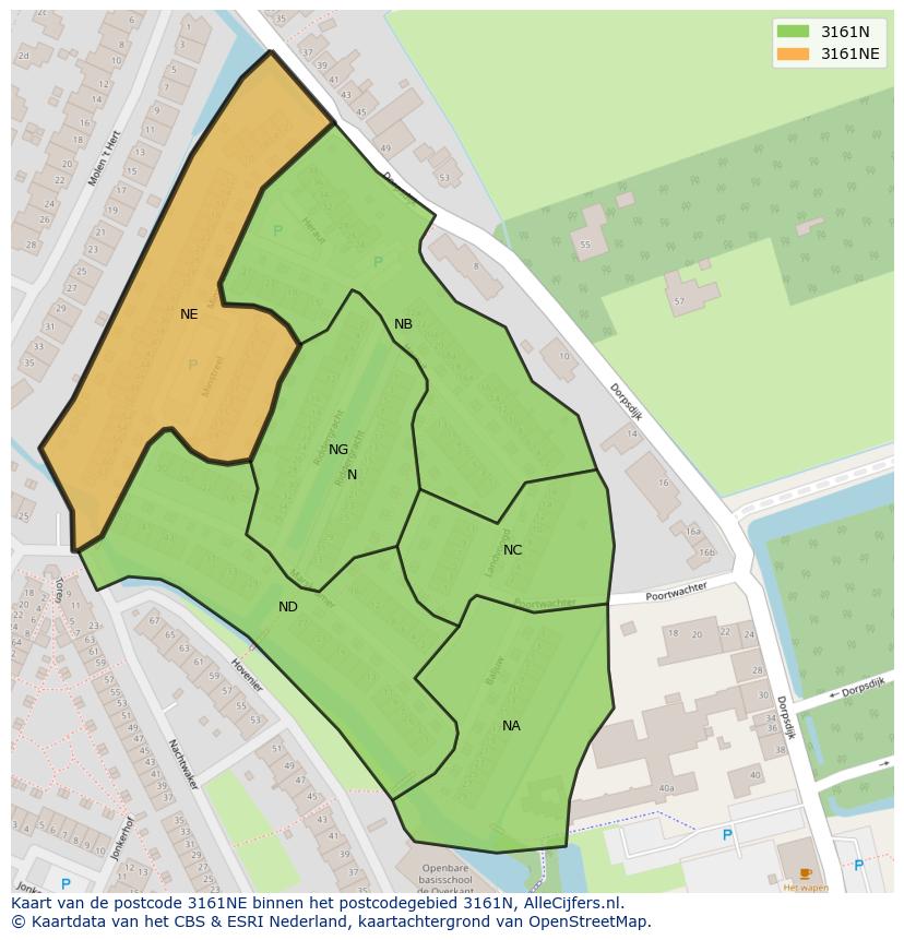 Afbeelding van het postcodegebied 3161 NE op de kaart.