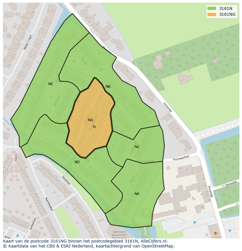 Afbeelding van het postcodegebied 3161 NG op de kaart.
