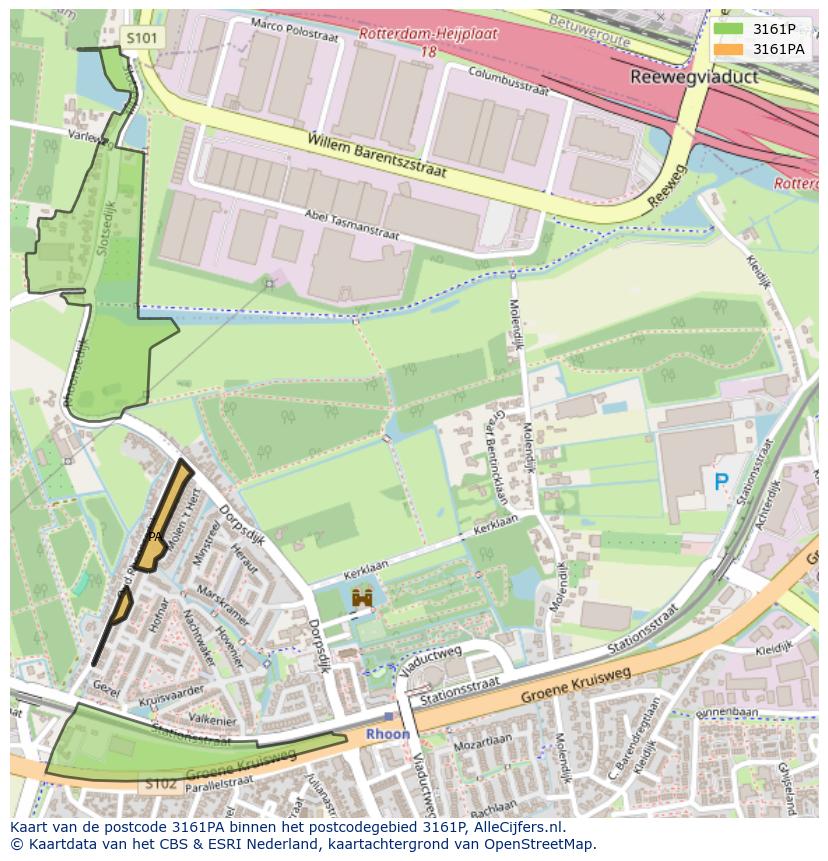 Afbeelding van het postcodegebied 3161 PA op de kaart.