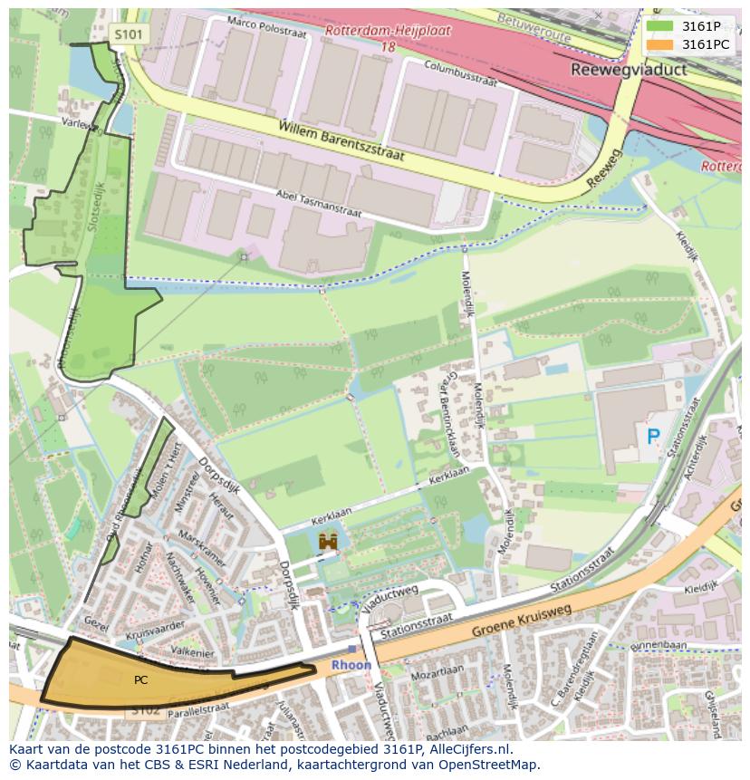 Afbeelding van het postcodegebied 3161 PC op de kaart.