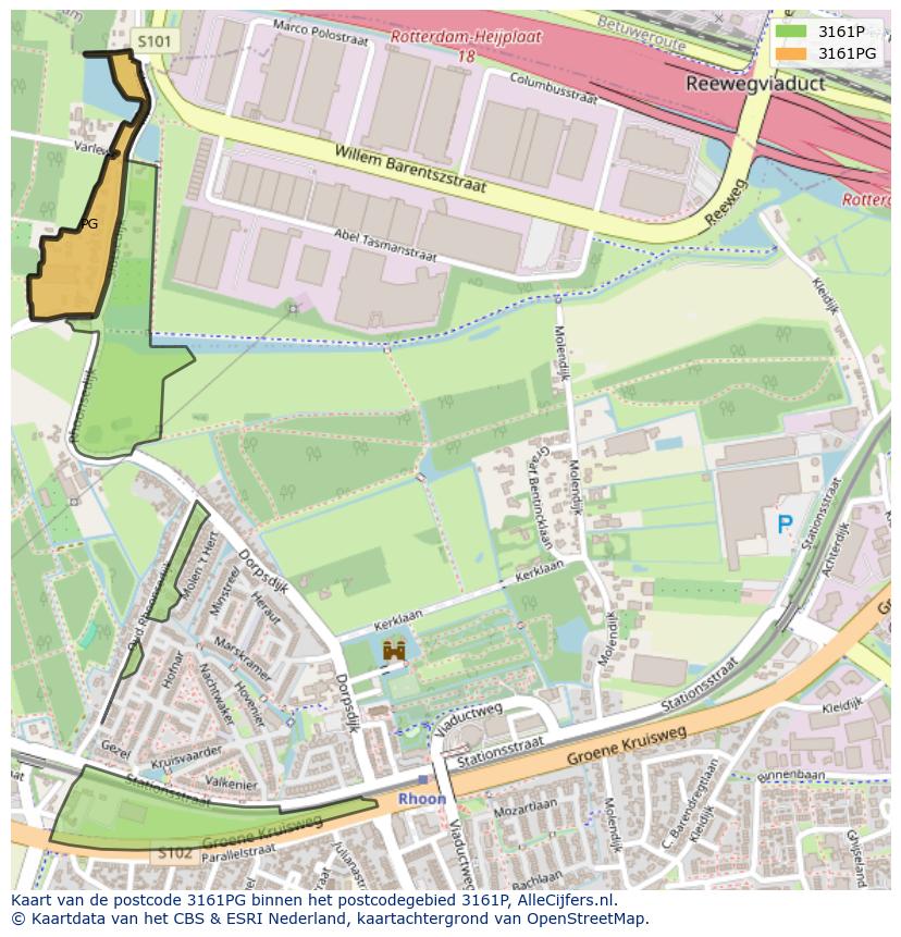 Afbeelding van het postcodegebied 3161 PG op de kaart.
