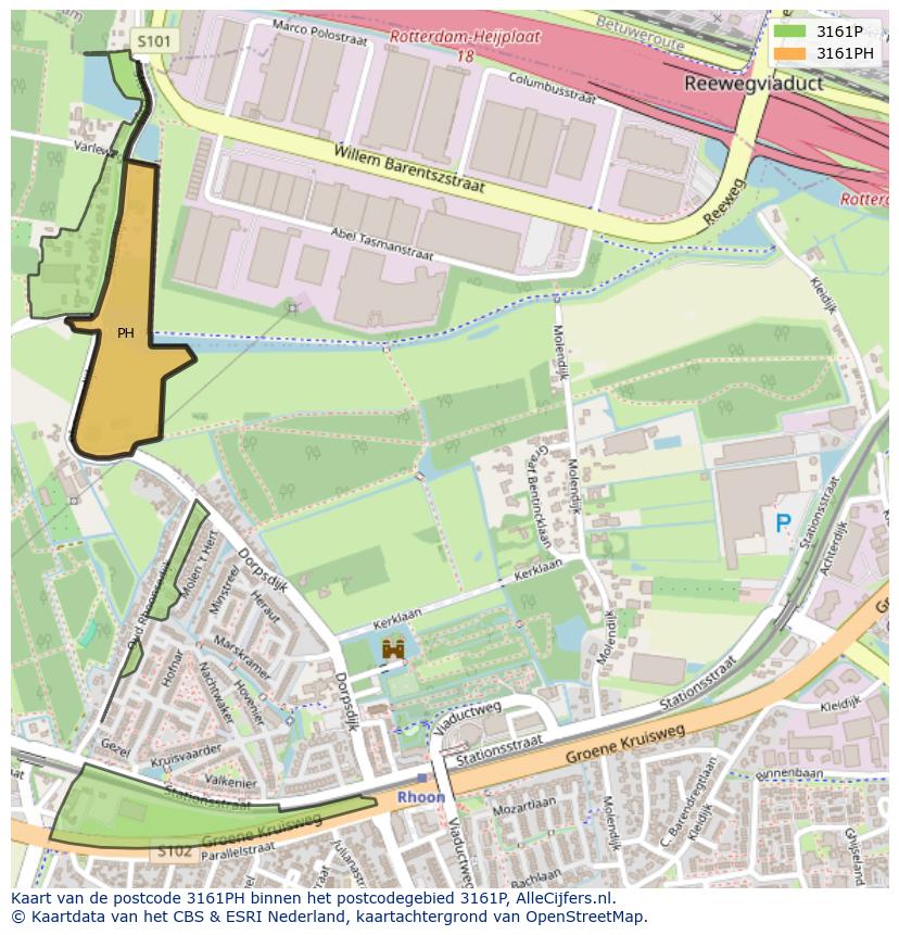 Afbeelding van het postcodegebied 3161 PH op de kaart.
