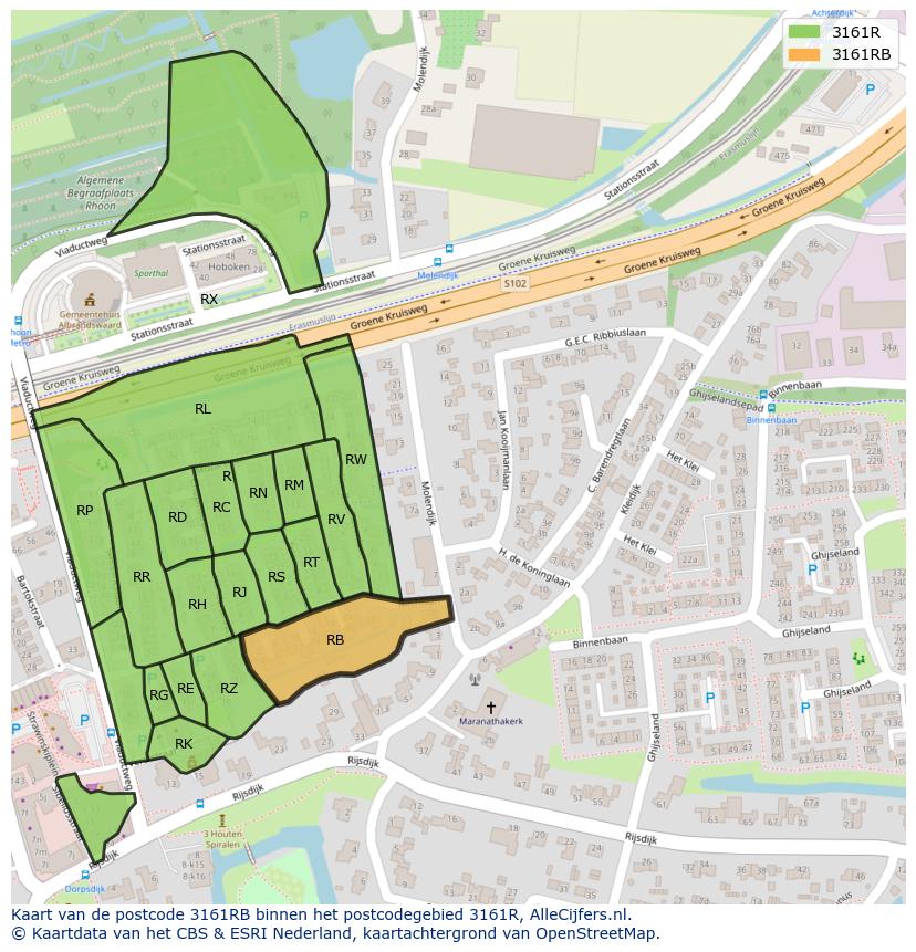 Afbeelding van het postcodegebied 3161 RB op de kaart.