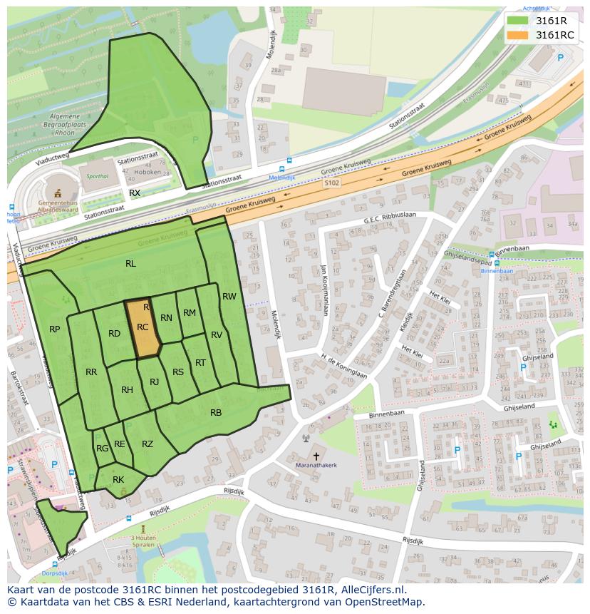 Afbeelding van het postcodegebied 3161 RC op de kaart.