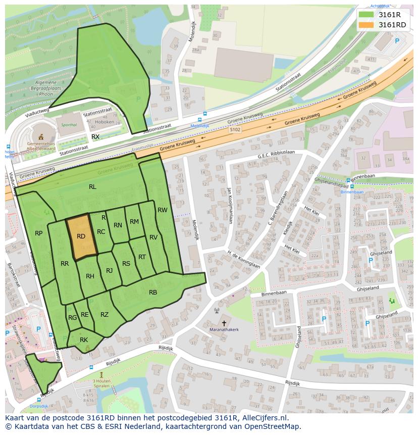 Afbeelding van het postcodegebied 3161 RD op de kaart.