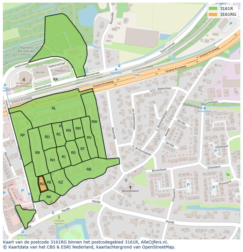 Afbeelding van het postcodegebied 3161 RG op de kaart.