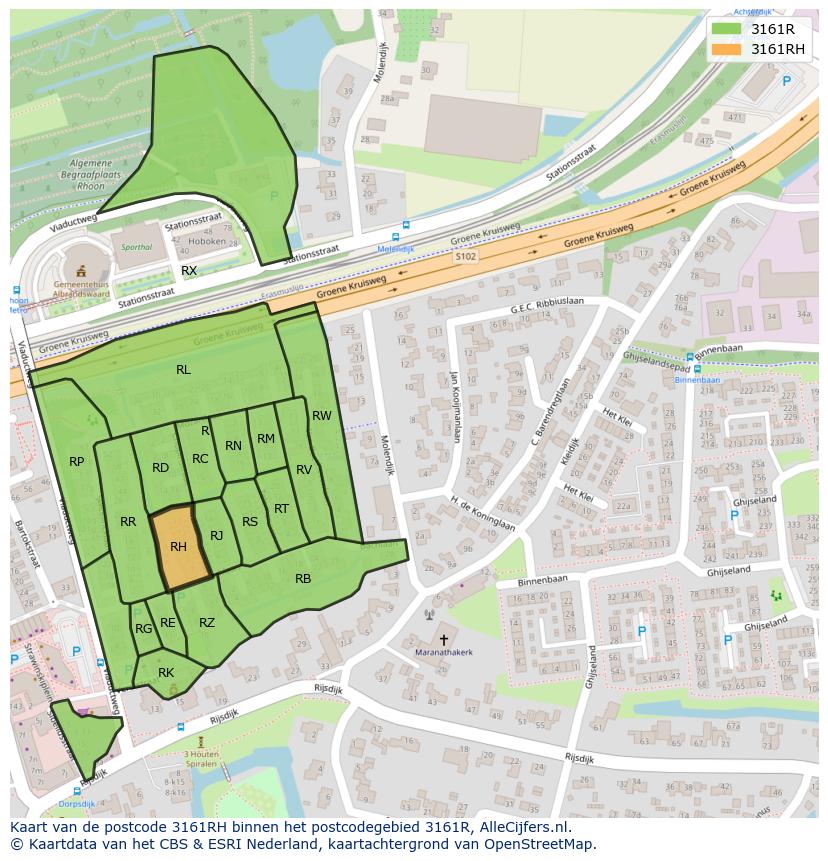 Afbeelding van het postcodegebied 3161 RH op de kaart.