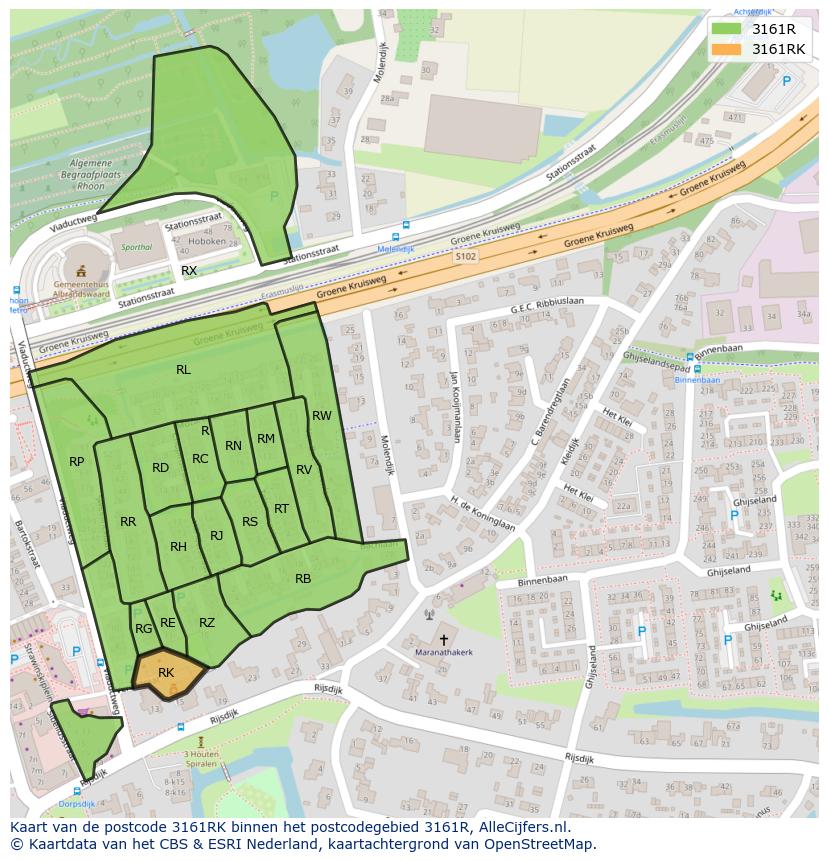 Afbeelding van het postcodegebied 3161 RK op de kaart.