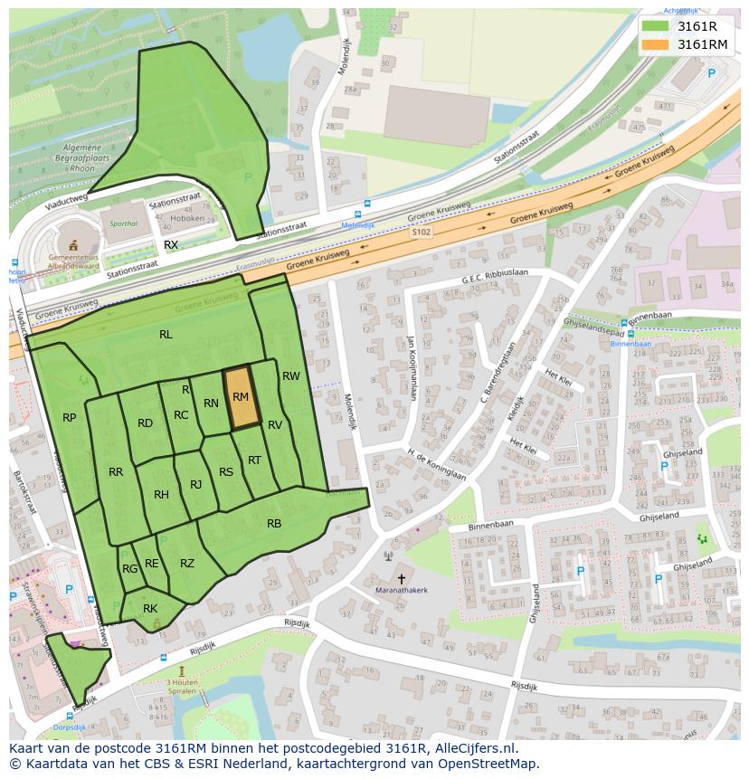 Afbeelding van het postcodegebied 3161 RM op de kaart.