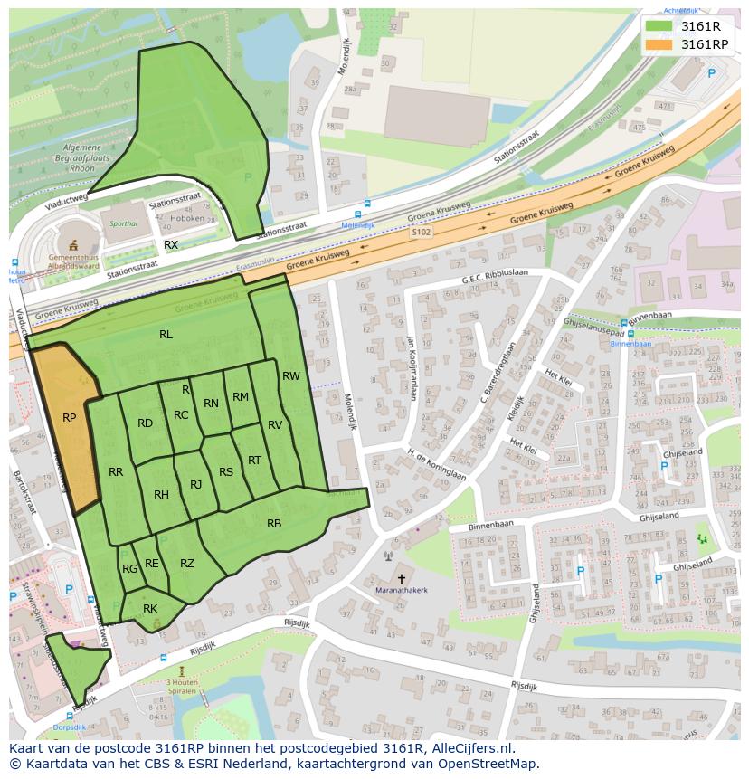 Afbeelding van het postcodegebied 3161 RP op de kaart.