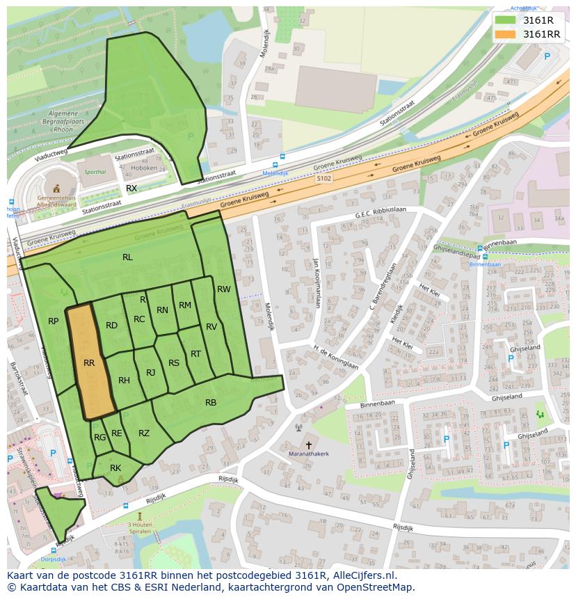 Afbeelding van het postcodegebied 3161 RR op de kaart.