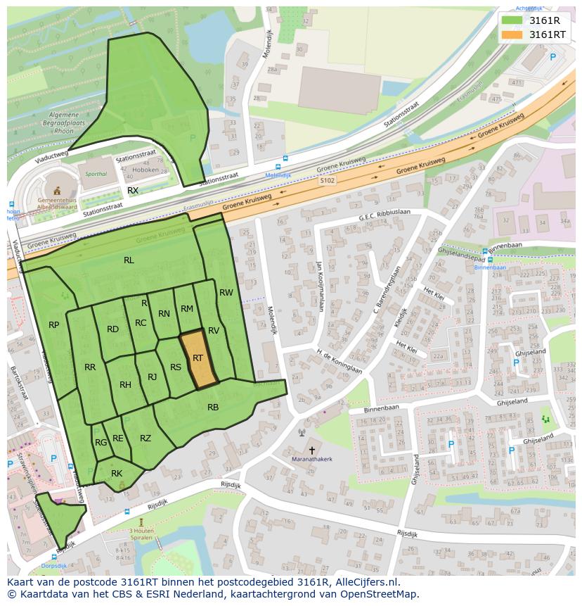 Afbeelding van het postcodegebied 3161 RT op de kaart.