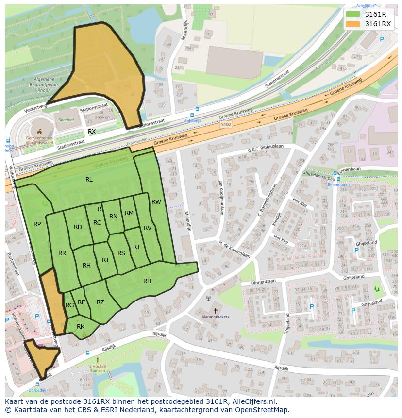 Afbeelding van het postcodegebied 3161 RX op de kaart.